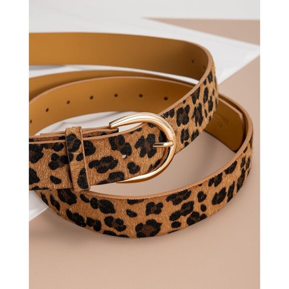 Women's Gold-leopard Print Pu Leather Belts For Jeans Dresses With Alloy Buckle - Picture 4 of 6